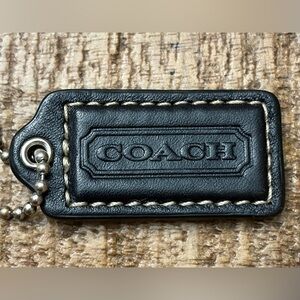 Coach Black Leather Logo Key Tag with Contrast Stitching